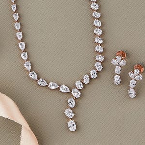 Unique Multi Shape Wedding Necklace, Oval, Pear Cut Diamond Tennis Necklace, 14K Gold Necklace, Lab Grown Diamond Necklace, Diamond Choker