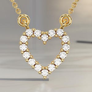 14K Gold Diamond Necklace/ Lab Grown Diamond Pendant/ Heart Diamond Necklace/ Open Heart Necklace/ Everyday Necklace / Gift for Her