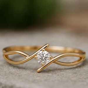 14K Yellow Gold Celtic Style Solitaire Lab Diamond Engagement Ring | Dainty Minimalist Ring | Gold Stacking Ring | Promise Ring For Her