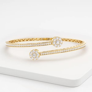 Diamond Open Cuff Bangle, 14K Gold Cluster Diamond Bracelet in, Diamond Cluster Bangle, Stacking Diamond Bracelet, Statement Bangle