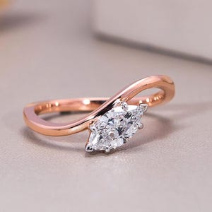 Unique Engagement Ring/ 14k Gold Marquise Cut Ring with Lab Grown Diamond/ Fine Jewelry for Women/ Modern Solitaire Engagement Ring