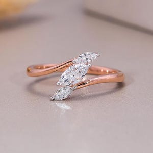 Marquise Cut Lab Grown Diamond Ring, 3 Marquise Diamond Bypass Engagement Ring, Wedding Ring, Anniversary Gift, Gift For Women, Gift For Her