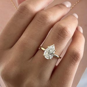 2 Carat Pear Cut Lab Grown Diamond Ring / Pear Shaped Engagement Ring / 2 CT Solitaire Ring / Minimalist Ring / 14K Gold Thin Dainty Ring