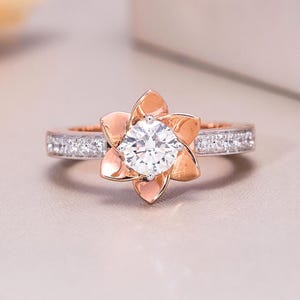 Diamond Ring, 14k Gold Floral Diamond Ring, Engagement ring,  Floral Lab Grown Diamond Ring, Minimalist Diamond Flower, Wedding ring