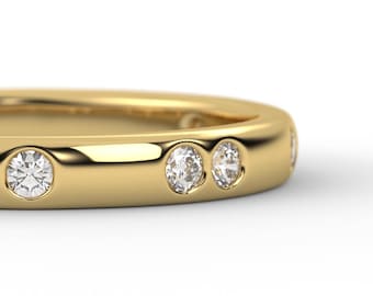 Jonc diamants serti affleurant / bague diamant délicate / alliance en or massif 14 carats et diamants pour femme / bague superposable / cadeau d'anniversaire