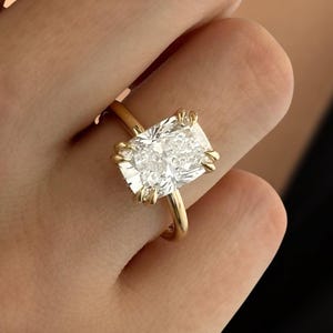4 Carat Lab Diamond Ring / 4 CT Elongated Cushion Diamond / Elongated Cushion Cut Engagement Ring / 14k Yellow Gold / Thin Engagement Ring