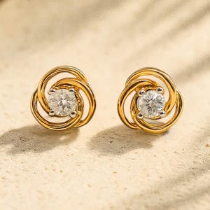 14K Solid Gold Diamond Cluster Stud Earrings | Flower Stud Earrings for Women | Diamond Studs | 14K Gold Jewelry | Gift for Her
