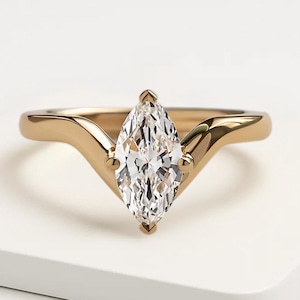 Unique Engagement Ring 1.00 ctw, 14k Gold Marquise Cut Ring with Lab Grown Diamond, Modern Solitaire Engagement Ring, Fine Jewelry for Women