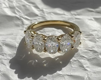 2.00 CTW Lab Grown Oval Diamond Anniversary Band: 14K Gold 5-Stone Ring