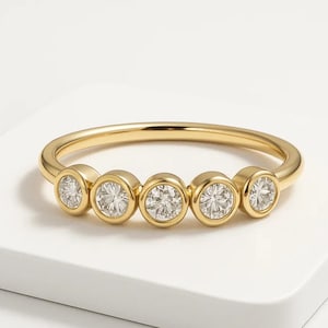 Bezel Set Diamond Band in 14k Gold / Bezel Set Diamond Ring / Simple Thin Gold Band White Diamond Ring / Diamond Bezel Set Wedding Band