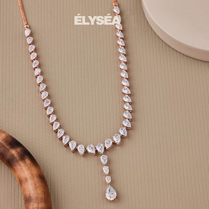 12.79 Ct Diamond Tennis Necklace, 16 inch Lab Grown Pear Cut Tennis Necklace, 14K Gold Beautiful White Diamonds, Wedding Luxury necklace Set
