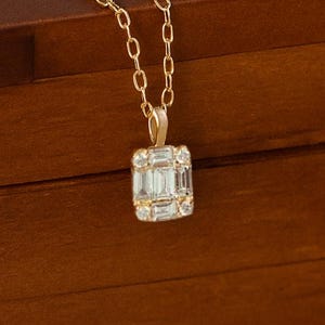 Diamond Baguette Cut Necklace for Women by Elysea Fine Jewelry | 14k Real Solid Gold | Square Diamond Necklace | Gift for Her