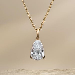 Lab Diamond Solitaire Engagement Pendant/ Pear Cut Lab Grown Diamond Bridesmaid Pendant/ 14K Gold Eco-Friendly Diamond Pendant Gift For Her
