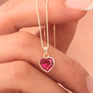 Ruby Heart Pendant with 14K Solid Gold | Bezel Necklace | Valentine’s Day Gift | July Birthstone Heart Charm | Ruby Jewelry