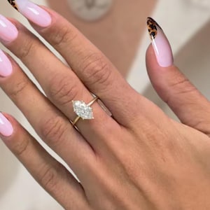 2.10 Carats Lab Grown Marquise Cut Solitaire Hidden Halo Diamond Engagement Ring IGI Certified F-VS1 Diamond Ring 14k Anniversary Gift