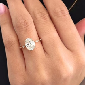 2 Carat Oval Lab Grown F VS1 Diamond Ring / 2 CT Oval Diamond Thin Engagement Ring / Dainty Ring / 14k Gold Elongated Oval Diamond Ring