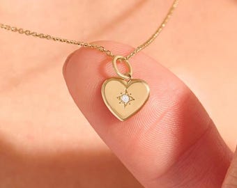 Collar con colgante de corazón de oro macizo de 14 quilates, delicado y minimalista, ideal como regalo para mujer.