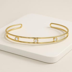 0.40ct Diamant Armreif / 14k Gold Lünette Einstellung Diamant Armreif / Bubble Diamant Manschette für Frau / Gold Armreif Manschette Armband