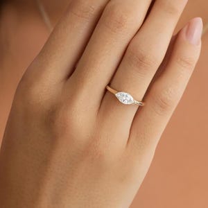 Marquise Cut Engagement Ring, 14K Gold 1 ctw East-West Marquise Shaped Lab Grown Diamond Engagement Ring, Anniversary Gift for Her