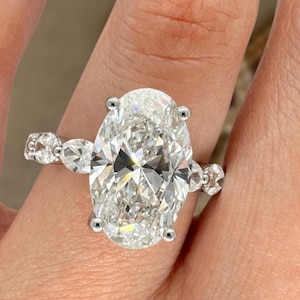 Oval LAB Diamond Engagement Ring, 6.20 Carat Diamond Ring, 14k Solid Gold Ring Oval Cut Wedding Ring Oval Solitaire Ring Anniversary Ring