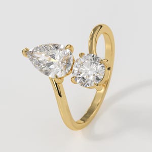 Toi Et Moi Ring Pear Round Cut Lab Grown Diamond Engagement Ring Two Stone White Gold Ring Vintage Wedding Ring Promise Ring Birthstone Ring