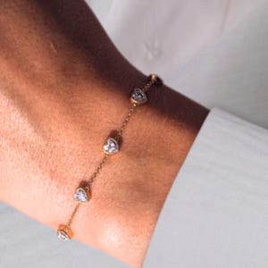 Heart Cut Bezel Bracelet Tiny Diamond Bracelet Best Friend Gift Gold Women's Diamond Bracelet