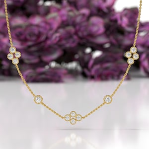Diamond by The Yard Necklace Lab Grown Diamonds 14k Gold / Cluster Station Graduated Layering Bezel Necklace / Gift for Her, Choker Necklace