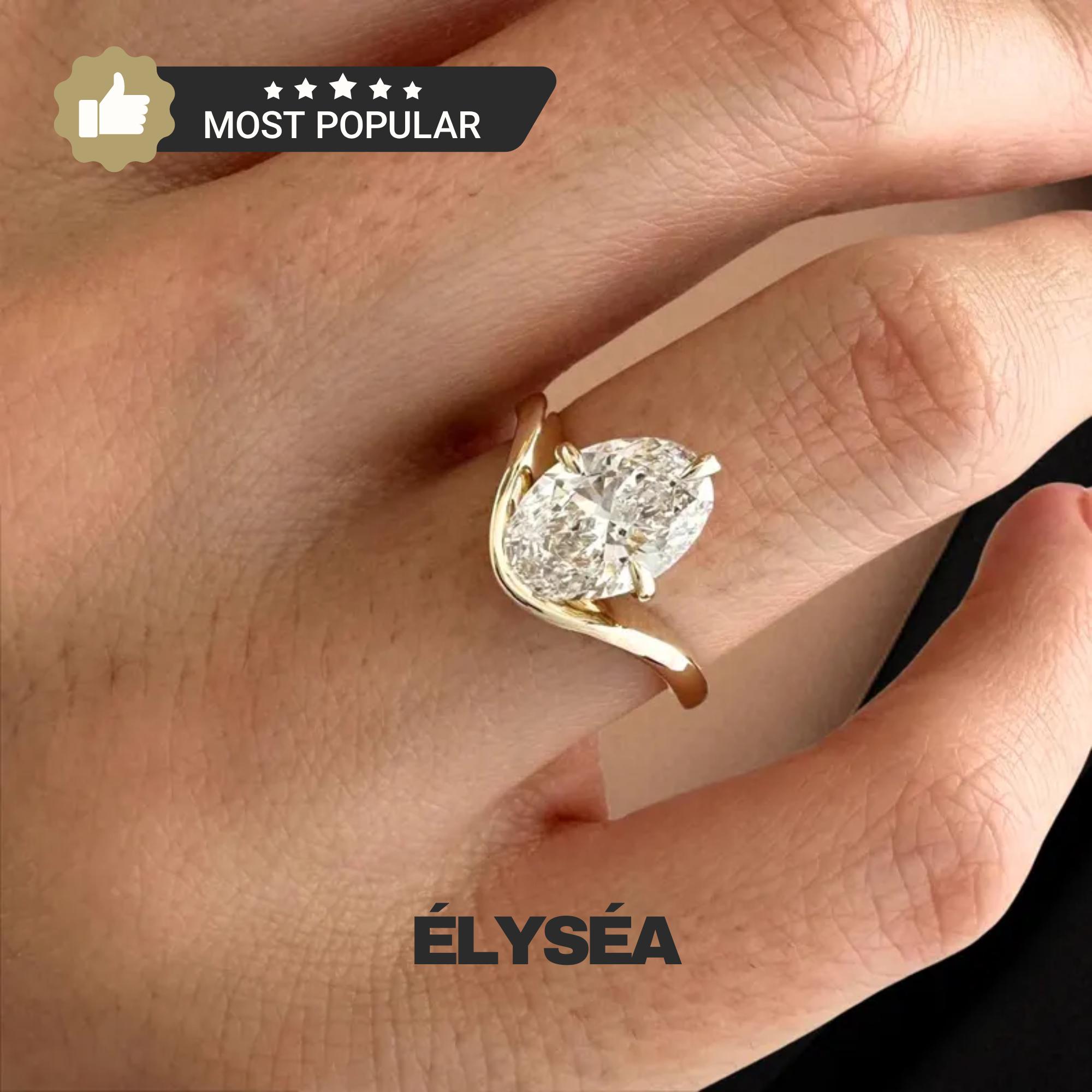 2 Carat Oval Lab Grown Diamond F VS1 Curved Solitaire Ring / 2ct Oval Unique Engagement Ring / 14k Gold Nesting Diamond Proposal Ring