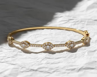14k Round Diamond Bangle Bracelet 0.84 ctw, Stackable Diamond Bracelet, Last Minute Gift, Vintage Bracelet, Gold Bracelet