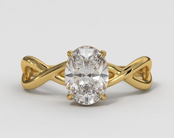 Lab Grown Diamond Engagement Ring: Twisted Band, Solid Gold