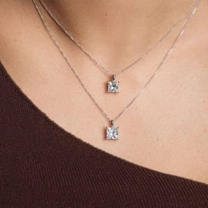 14K Solid Gold Princess Cut Diamond Necklace, Solid Gold Diamond Solitaire Pendant, Lab Grown Necklace, Anniversary Gift Pendant