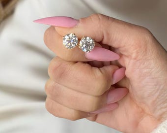 5.00 Ct Lab Grown Round Cut Diamond Stud Earrings / 14k Gold Diamond Stud Earrings / Classic Lab Grown Diamond Earrings / Screw Back Martini