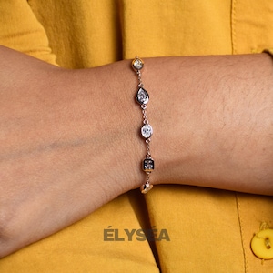 Pulsera de cadena de oro amarillo de 14 quilates con bisel de 1,00 quilates en forma mixta y diamante creado en laboratorio F/VS1. Joya de oro macizo, regalo de cumpleaños.