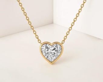 Heart Shape Lab Grown Necklace, 14k Gold Round Diamond Mini Heart Pendant Necklace, Eco Friendly Lab Diamond Necklace, Last Minute Gift