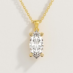 Marquise Cut Solitaire Pendant Necklace | Marquise Cut Lab Diamond Necklaces for Women | Solid Gold Necklace | Bridal Jewelry| Gift for her