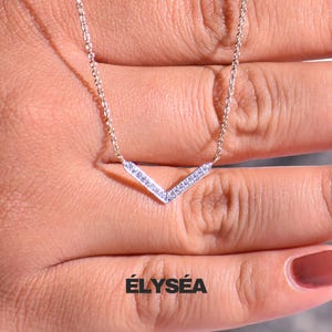 Diamond Necklace, Chevron V Shape with Adjustable Drawstring Chain, 14k Yellow, White, Rose Solid Gold, Anniversary Gift Jewelry