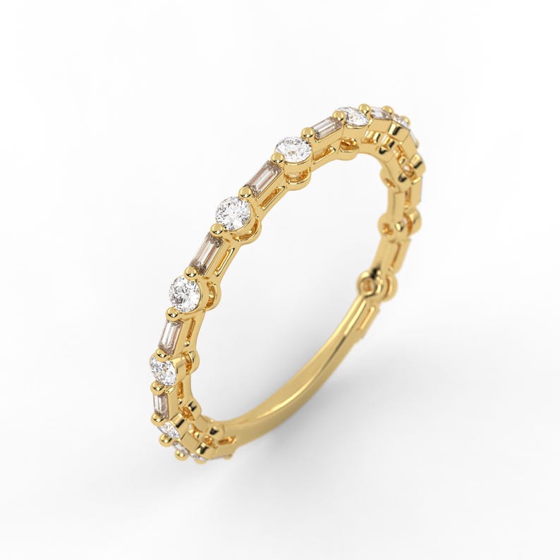14k Baguette and Round Diamond Half Eternity Band,half Eternity Ring ...