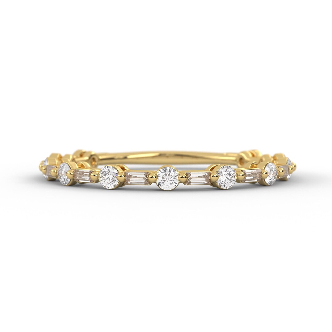 14k Baguette and Round Diamond Half Eternity Band,half Eternity Ring ...
