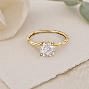 1 CT Solitaire Round Lab Grown Diamond With Hidden halo Engagement ring, 14K Solid Gold Ring, IGI CERTIFIED Lab Grown Diamond, Gift For Her