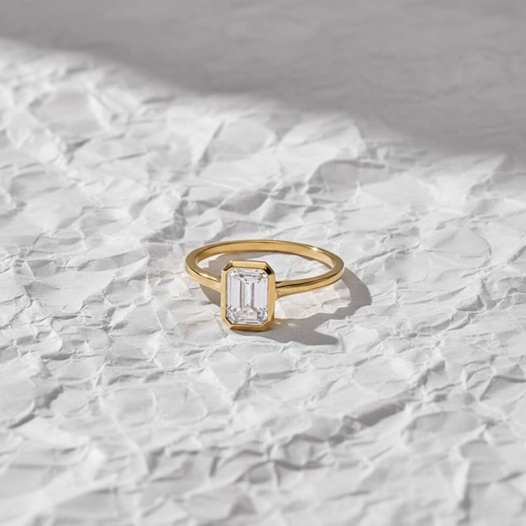 Baguette Ring, Rectangle Ring, Bezel Set Ring, Bezel Set Engagement ...