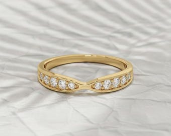 Anello nuziale con diamanti di laboratorio da 0,24 carati, anello per anniversario in oro 14k