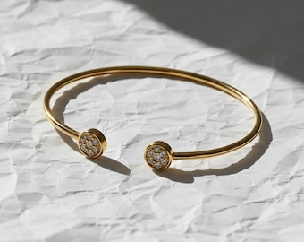 14K Gold Diamond Bangle, Genuine Lab grown Diamond Bracelet, Cluster Diamond Bracelet, Open Cuff Bangle