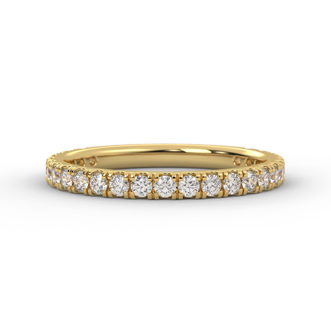 14K Gold Thin Wedding Band / Half Eternity Diamond Ring / Thin Matching ...