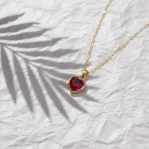 Ruby Heart Pendant with 14K Solid Gold | Bezel Necklace | Valentine’s Day Gift | July Birthstone Heart Charm | Ruby Jewelry