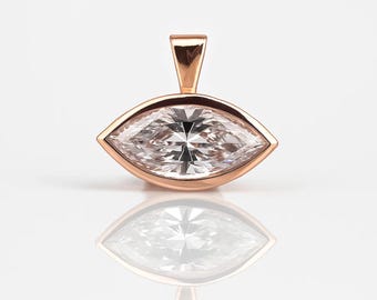 Marquise Cut Lab Grown Diamond Pendant, 14K Gold Bezel Setting