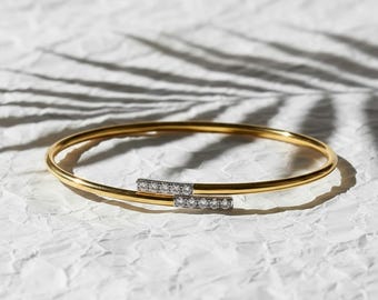 Bracciale rigido con diamanti, bracciale con diamanti creati in laboratorio, bracciale minimalista, bracciale rigido in oro massiccio 14 carati, bracciale rigido con diamanti, regalo per lei