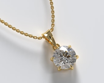2 Carat Lab Grown Diamond Necklace, 14k Gold Solitaire Pendant