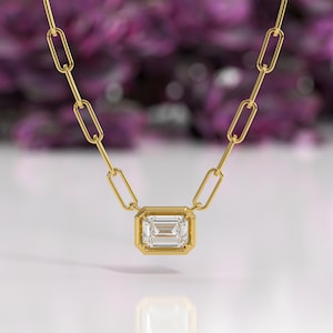 2 Ct Diamond Necklace, 14K Gold Lab Grown Diamond Solitaire Pendant, Emerald Cut Diamond Necklace, Real Lab Grown Diamond, Gift For Her