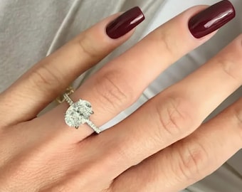 Anillo de compromiso con diamante cultivado en laboratorio de 2 quilates, ovalado, con halo oculto y certificación IGI.