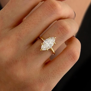 Unique Engagement Ring 2.00 ctw, 14k Gold Marquise Cut Ring with Lab Grown Diamond, Modern Solitaire Engagement Ring, Fine Jewelry for Women